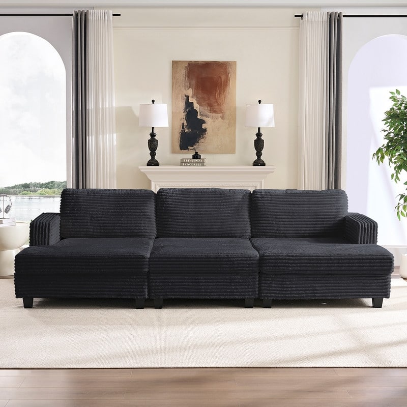 Mixoy Oversize Corduroy Fabric Convertible Modular 3-seater Sofa/Loveseat Sofa For Living Room