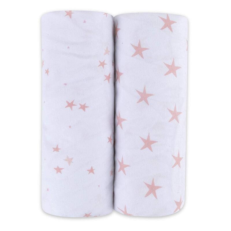 Ely's & Co. Baby Fitted Changing Pad Cover - Cradle Sheet Set - 2 Pack - 32" x 16" - Mauve Pink Stars