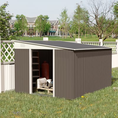 Outsunny 11' x 9' Steel Garden Storage Shed Outdoor Metal Tool House with Double Sliding Doors & 2 Air Vents, Grey