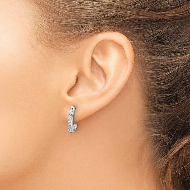 Curata 14k White Gold Diamond J hoop Post Earrings - 15x10mm Wide 2mm Thick