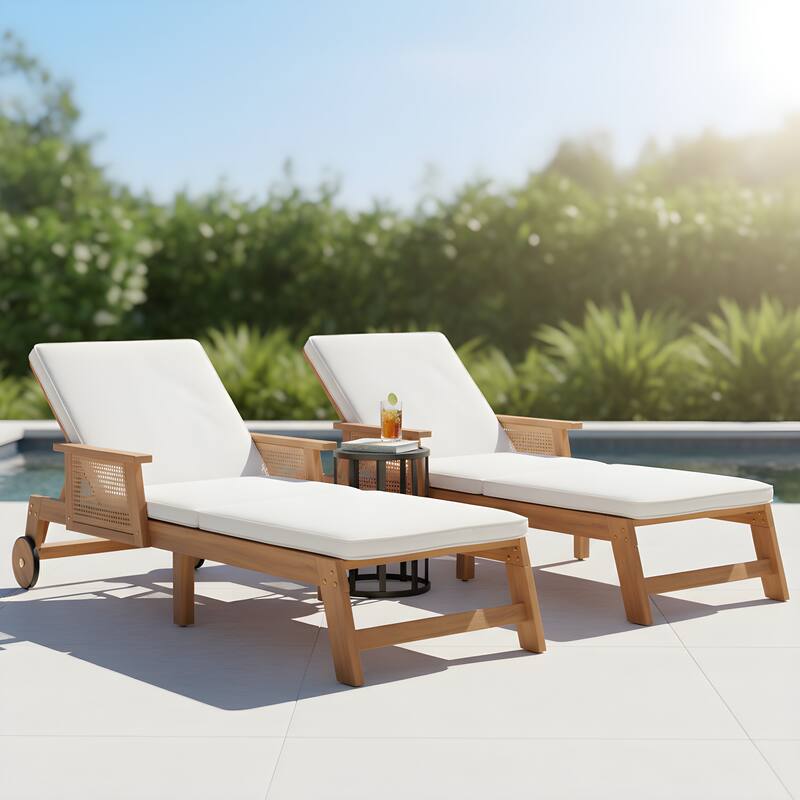 Christopher Knight Home - Wally Outdoor Acacia Wood 3-Position Adjustable Chaise Lounge Set with 18.5" H Ceramic Tile Side Table