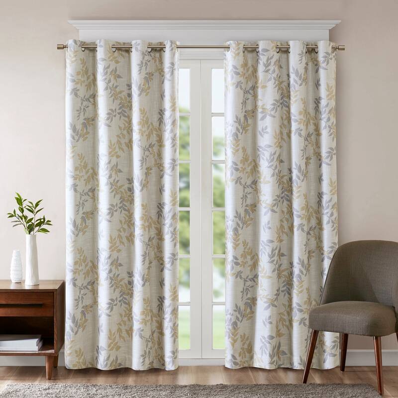 SunSmart April SIngle Printed Botanical Blackout Curtain Panel - 84" Panel - Yellow