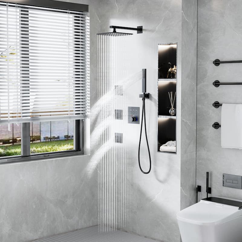 Luxury 3-Way Complete Rain Showerhead with High-pressure Handheld Showerhead&3-Body Jet in Black/Gold/Nickel