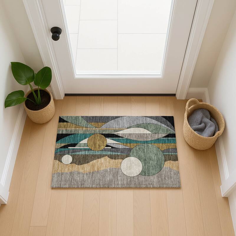 Machine Washable Indoor/ Outdoor Contemporary Retro Chantille Rug