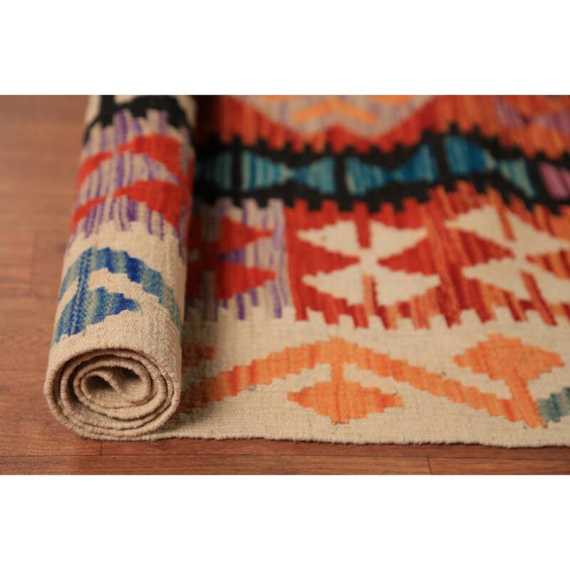 Reversible Kilim Oriental Area Rug Flatweave Wool Carpet - 10'4"x 13'0"