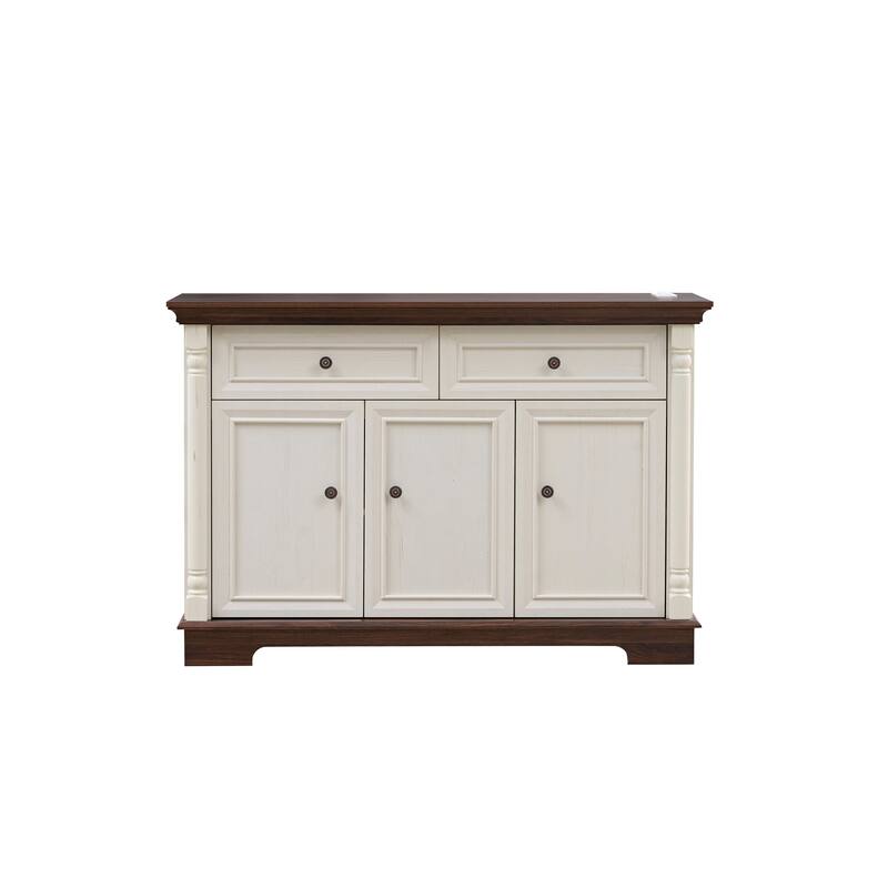 Farmhouse Style Kitchen Storage Cabinet, Large Wall Cabinet with Drawers and Doors in Roman Column Shape, Wooden Coffee Bar