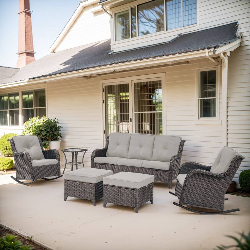 Gymojoy 6-Piece Outdoor Wicker Patio Furniture with 3 Seat Sofa, Rattan Coversation Set with Water Resistant Thick Cushions