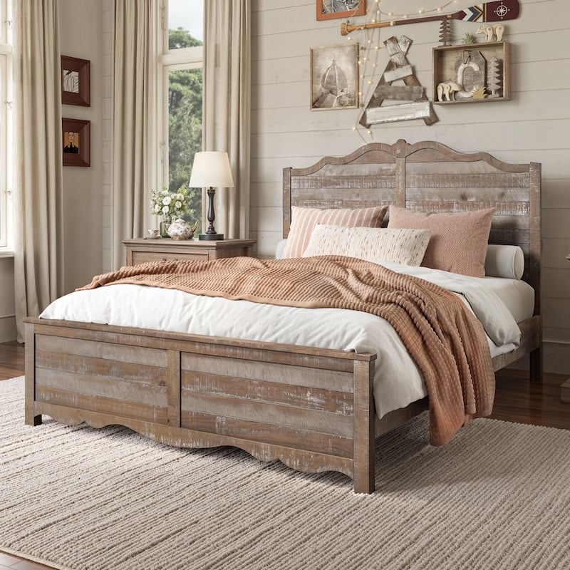 Traditional Solid Wood Bed Frame with Queen/King Size Platform Bed with Headboard for Bedroom - Chalk - Queen