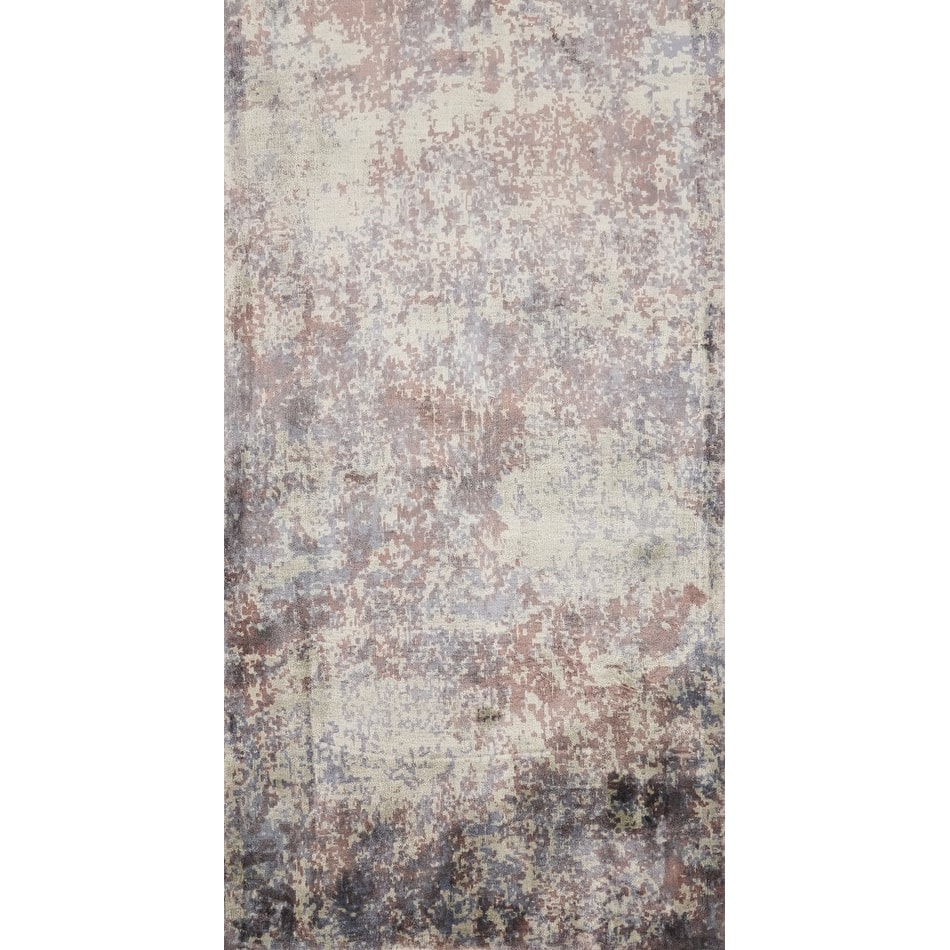 Hand Knotted Oriental Viscose Silk Carpet Modern All-Over Multi-Colored Abstract Area Rug - 4' 7'' X 2' 7''