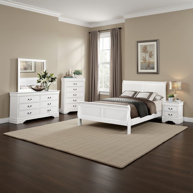 Fy Three Piece Full Size Bedroom Set, Modern Brass Metal Handles, Classic White