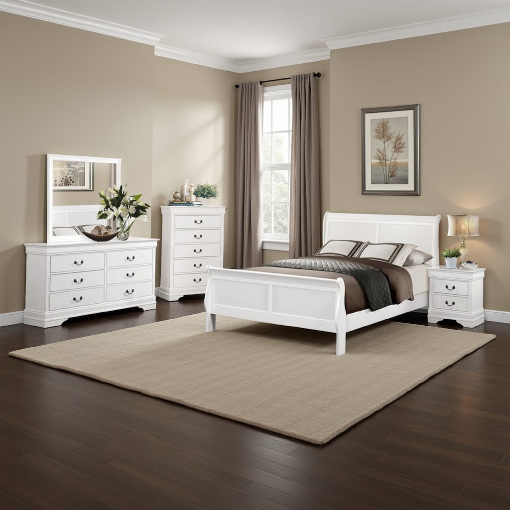 Fy Three Piece Full Size Bedroom Set, Modern Brass Metal Handles, Classic White