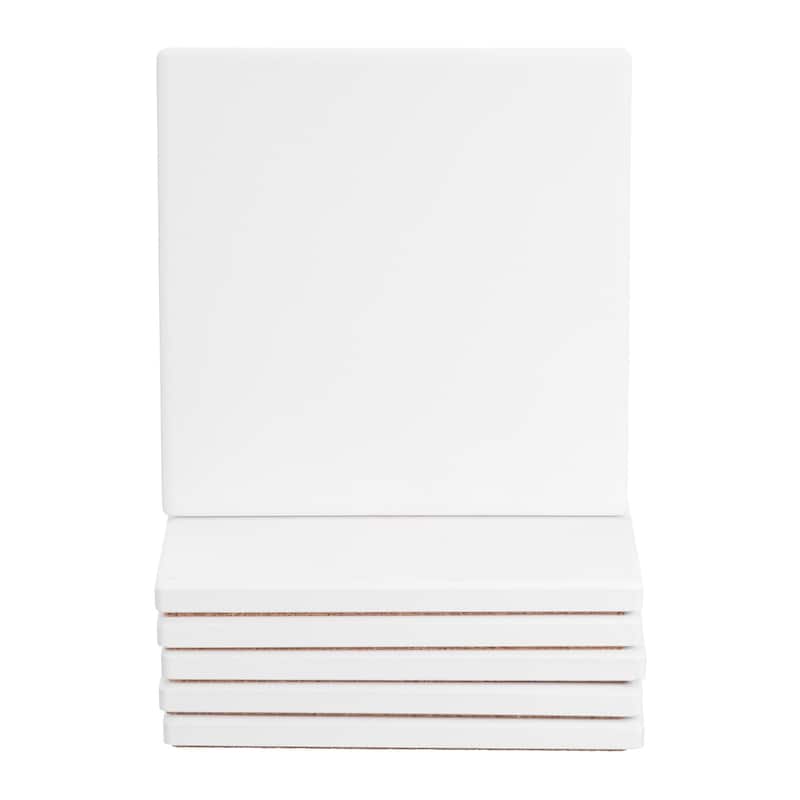 6Pcs White Marble Square Absorbent Coasters with Cork Backing Non-Slip 4in