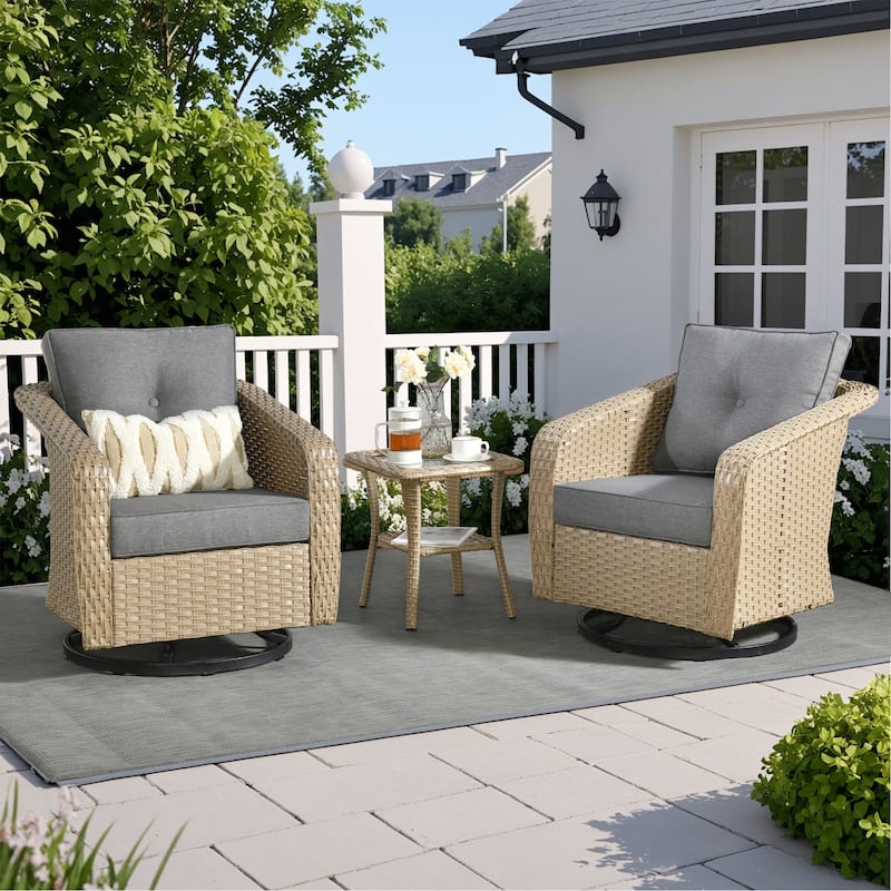 OVIOS Outdoor Wicker Swivel Chair 3-Piece Set (with Side Table)