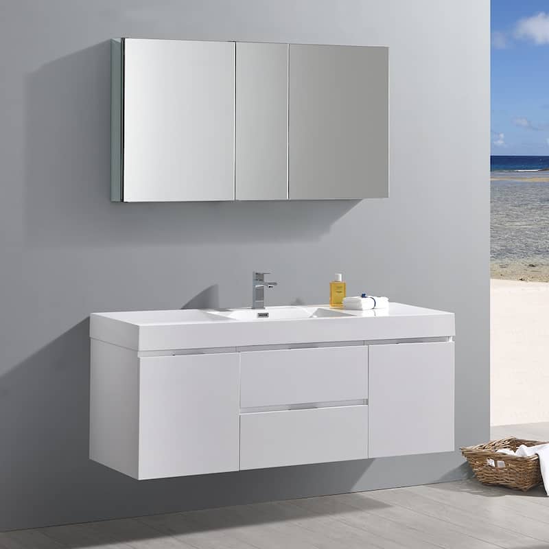 Fresca Senza 60" Wall Mounted / Floating Single Vanity Set with Wood