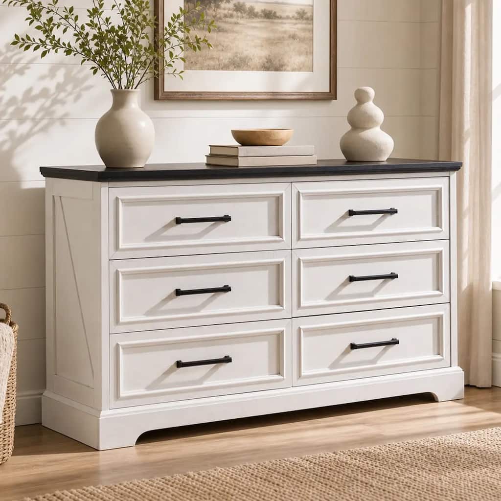 Farmhouse 6 Drawer Dresser for Bedroom, Chest of Drawers, TV Stand
