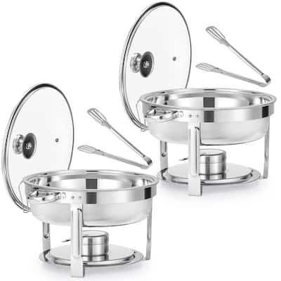2 Pack 6 qt Stainless Steel Round Chafing Dishes Buffet Set