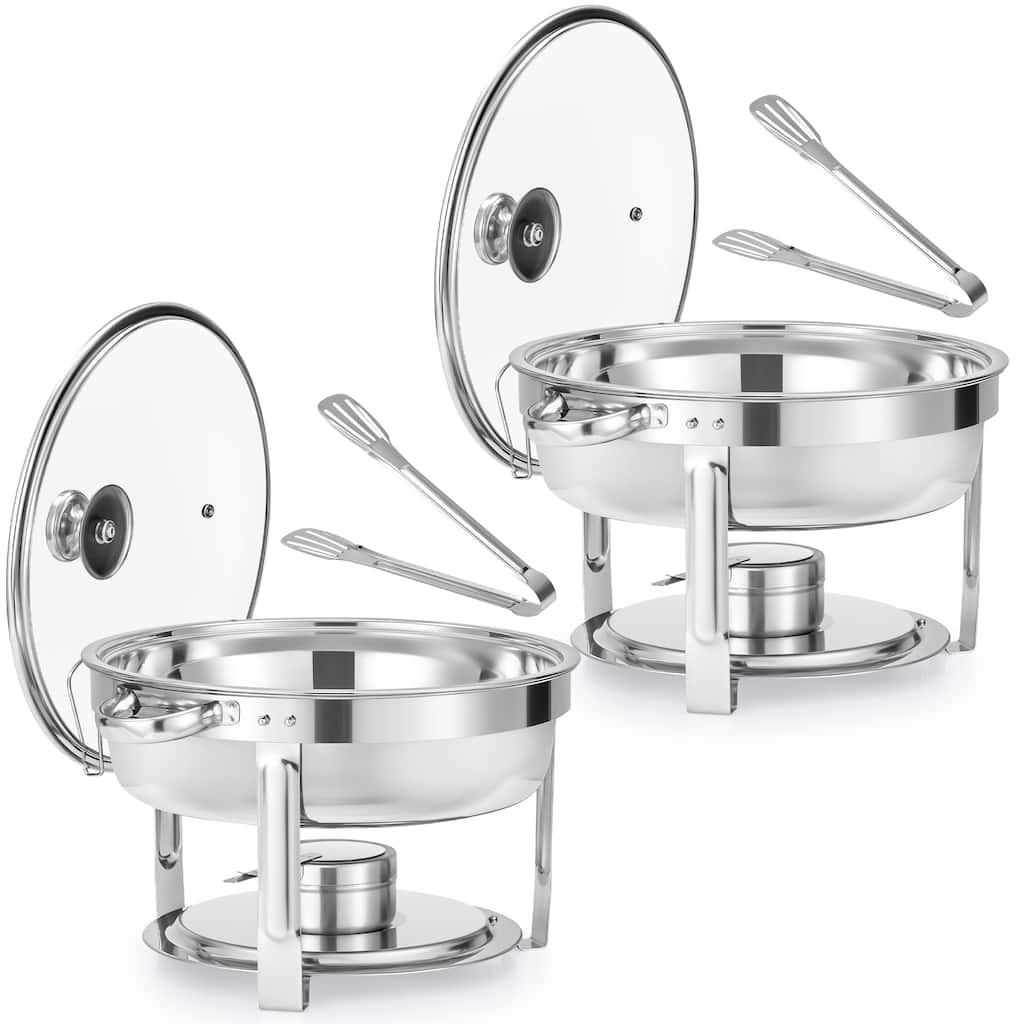 2 Pack 6 qt Stainless Steel Round Chafing Dishes Buffet Set