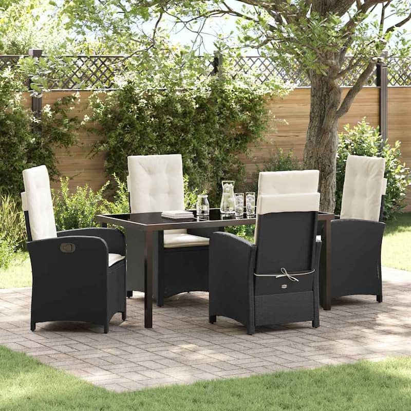 vidaXL Garden Dining Set with Cushion Poly Rattan - Black and cream white-22.44x23.03x43.31 in