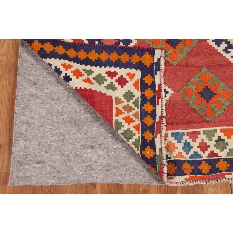 Kilim Qashqai Persian Vintage Rug Flatweave Bedroom Red Wool Carpet - 4'2"x 7'2"