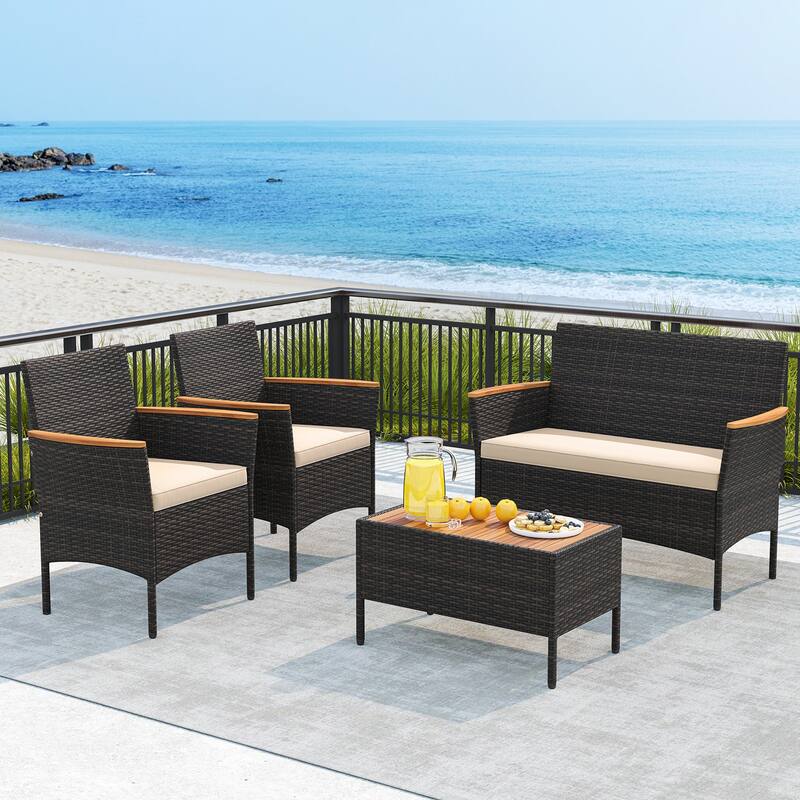Gymax 8 Piece Outdoor Patio Rattan Furniture Set Rattan Conversation