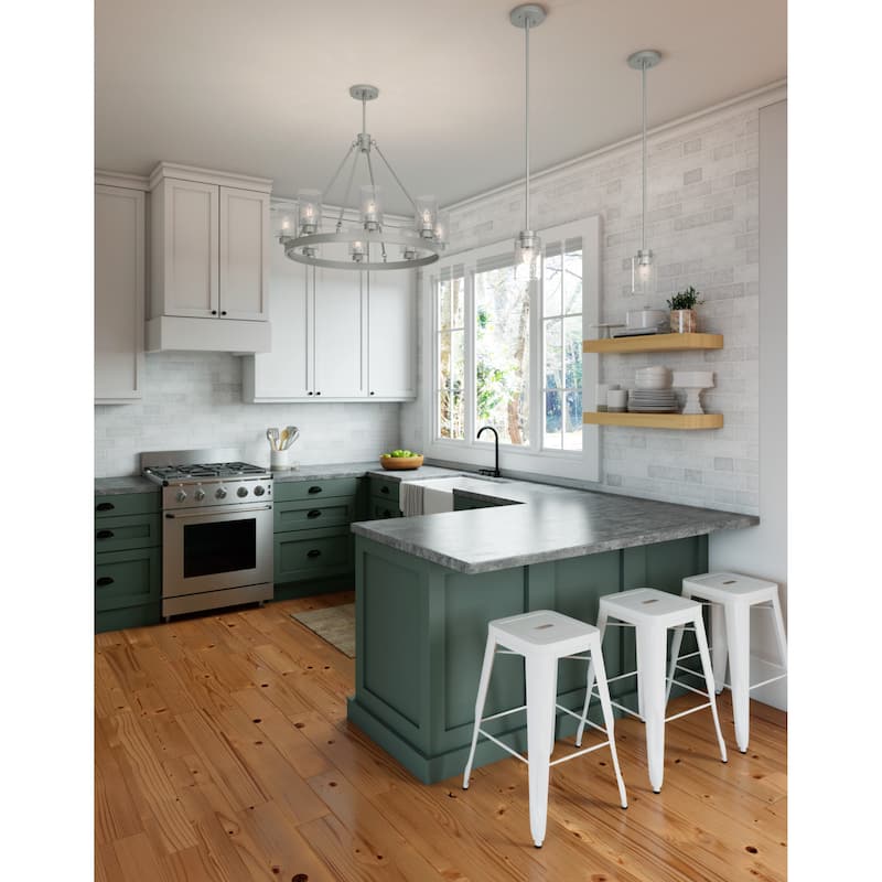 Hunter Hartland Wagon Wheel Chandelier - Dining Room, Kitchen, Entry - Modern Farmhouse, Industrial - 32" 8-Light - Matte Silver