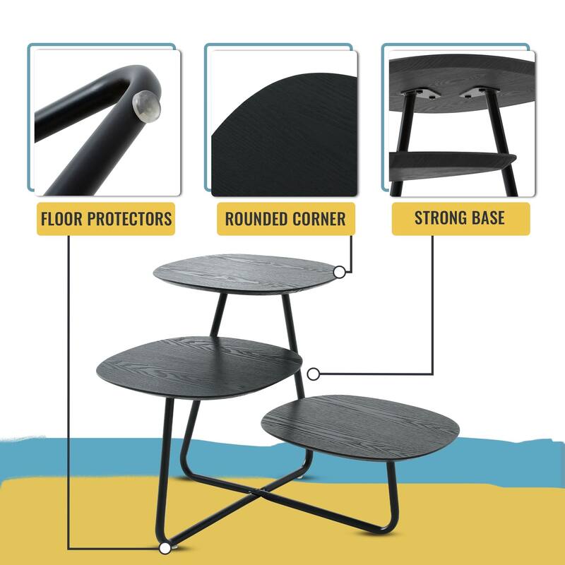 Hazelton Modern Multi Shelves Side Table MDF Wood Tabletop and Stanless Steel Frame Accent End Tables