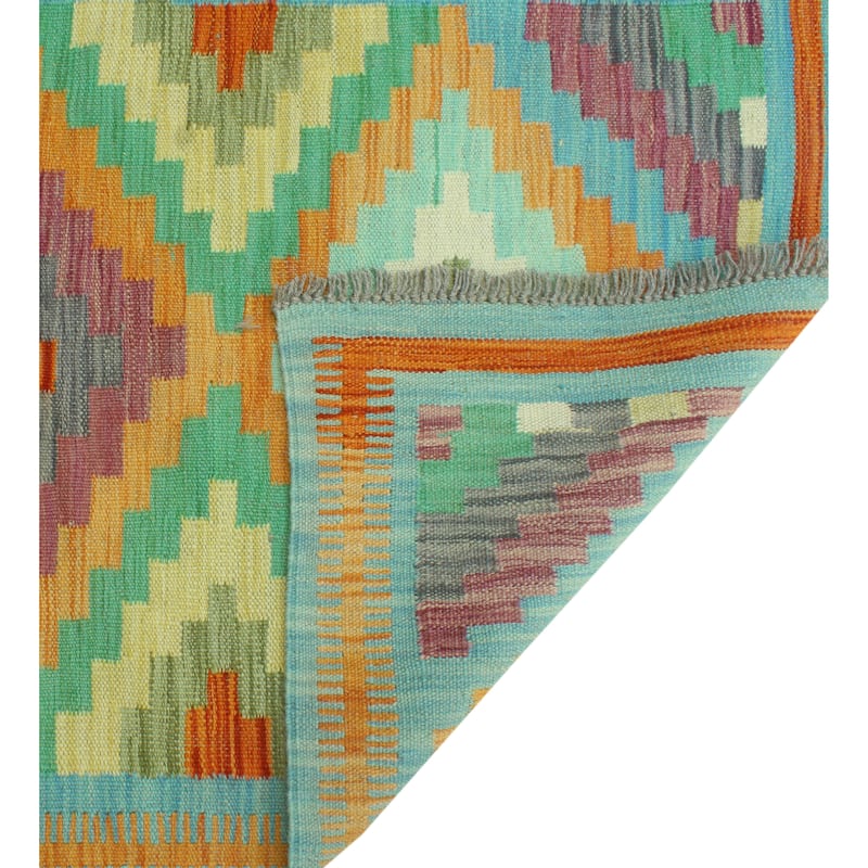 Hand-Woven Sangat Kilim Hamadi Orange/Blue Runner - 2'8" x 9'5"