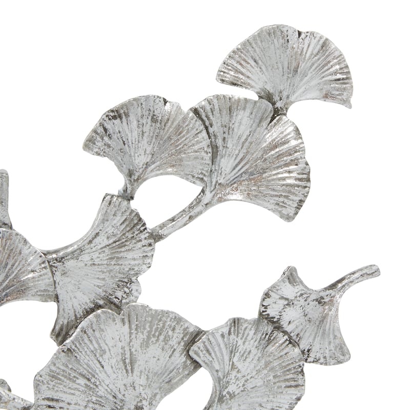 Silver Polystone Floral Decorative Sculpture with Black Block Base - 10 x 3 x 19