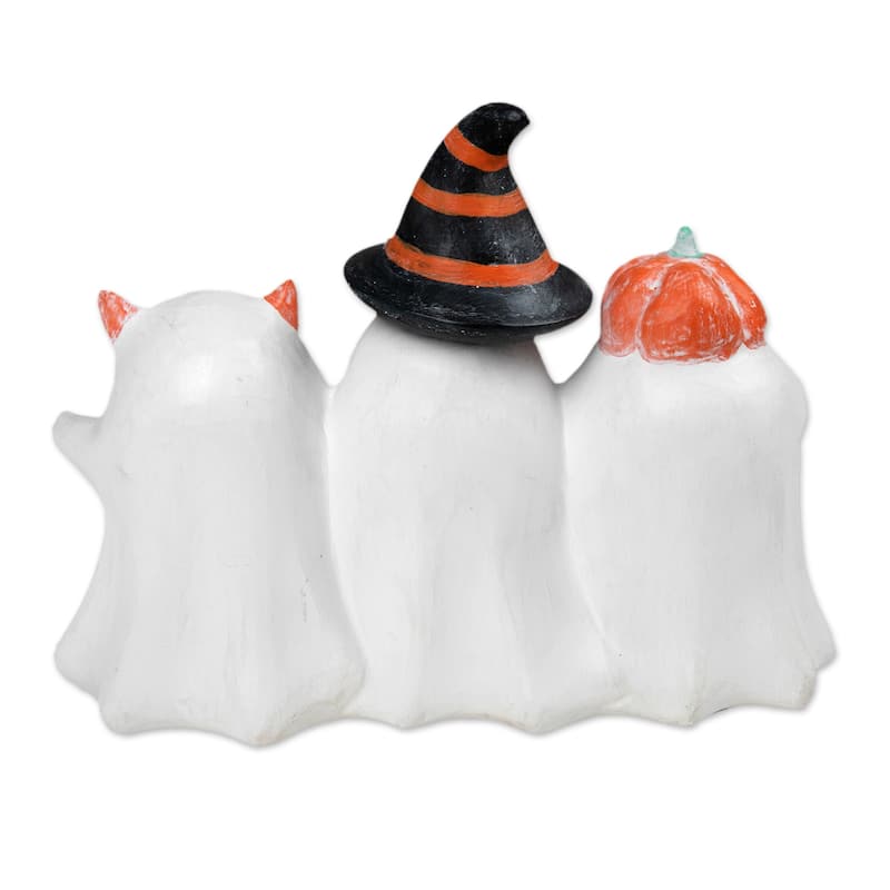 Novica Handmade Cheeky Halloween Trio Wood Sculpture