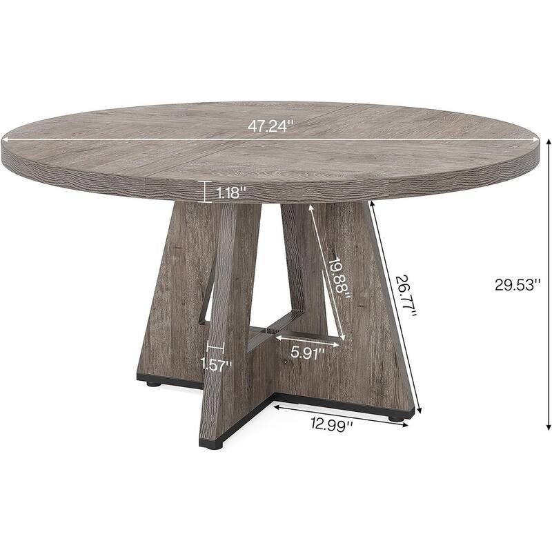 47" Round Wood Dining Table 4-Seater Farmhouse with Wooden Tabletop Cross Base for Dining Room/Kitchen