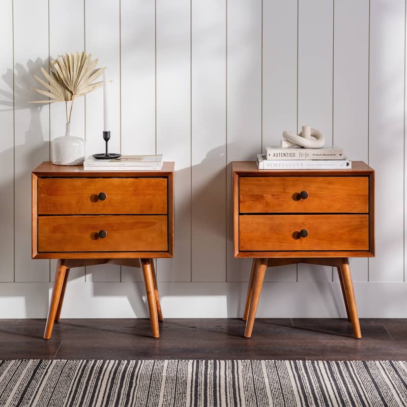 Middlebrook Mid-Century Solid Wood 2-Drawer Nightstand (Set of 2) - Caramel