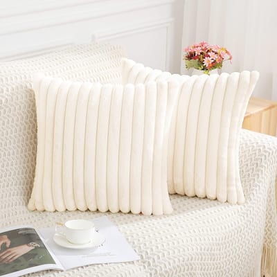Faux Fur Plush Throw Pillow Covers Set of 2 Luxury Soft Fluffy Sofa