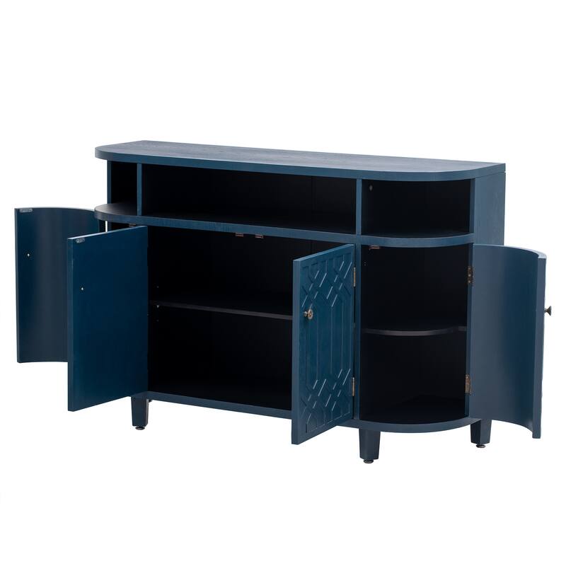 Storage Cabinet With 4-Doors And Adjustable Shelves,Solid Wood