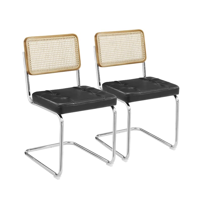 Art Leon PU Leather Upholstered Cane Back Rattan Dining Chair Set of 2