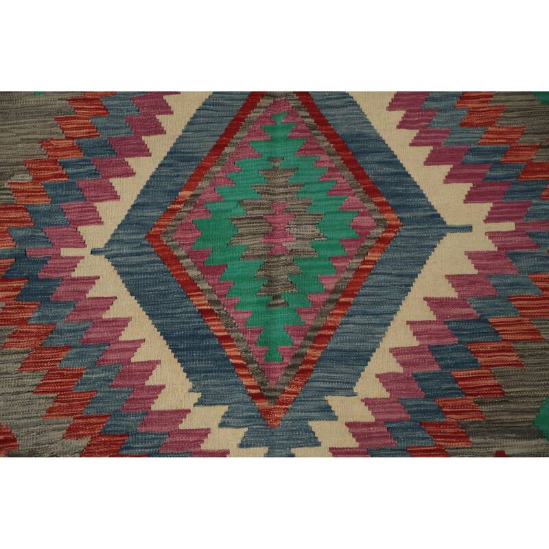Hand Woven Oriental 100% Wool Carpet Southwestern Tribal Greys & Charcoal Kilim Area Rug - 9' 9'' X 6' 6''
