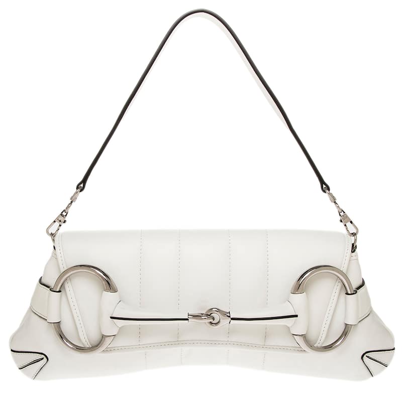 Gucci Horsebit Chain Medium Shoulder Bag - White
