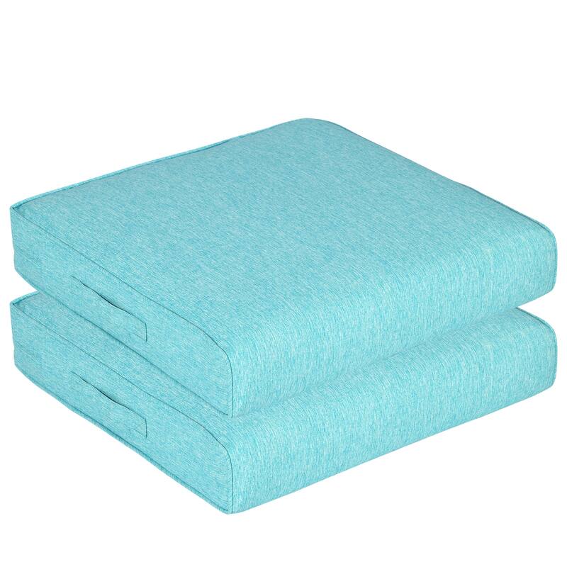 Aoodor Patio Chair Cushions Set of 2, Water Resistant Outdoor Seat Cushions with Handle and Ties, Square Corner Cushions - 19"x19" - Aruba Blue