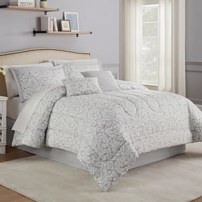 Traditions by Waverly Dashing Damask F/Q 6pc Comforter Set