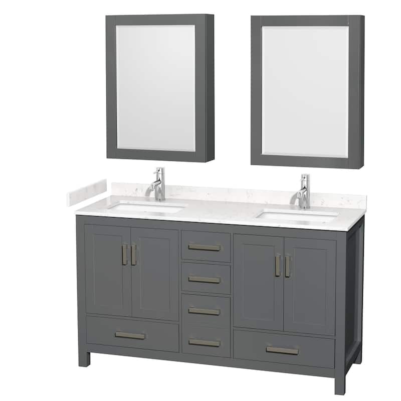Wyndham Collection Sheffield 60" Double Bathroom Vanity, Carrara - Dark Gray / Carrara Cultured Marble Top / Brushed