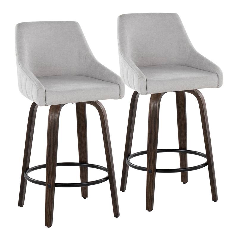 The Gray Barn Hadley 26" Fixed-Height Upholstered Counter Stool with Bent Wood Legs & Round Footrest (Set of 2)