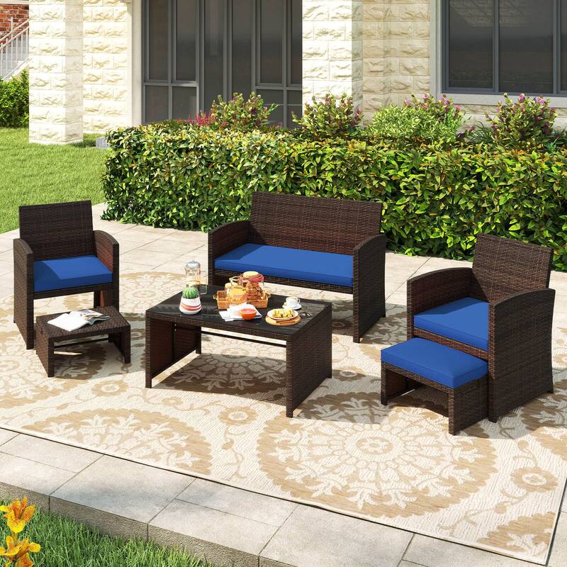 Gymax 6 PCS Patio Furniture Set w/ 1 Loveseat 1 Coffee Table 2