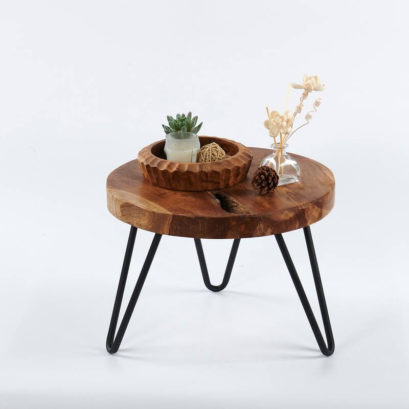 Teak Wood Round Plant Stand Table - 15.74" x 15.74"x 11.96"