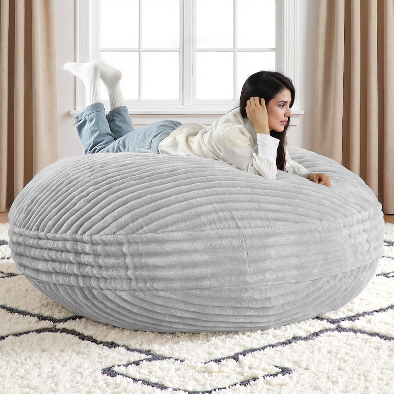 5-foot Round Plush Corduroy Convertible Bean Bag Chair Lounge - Grey