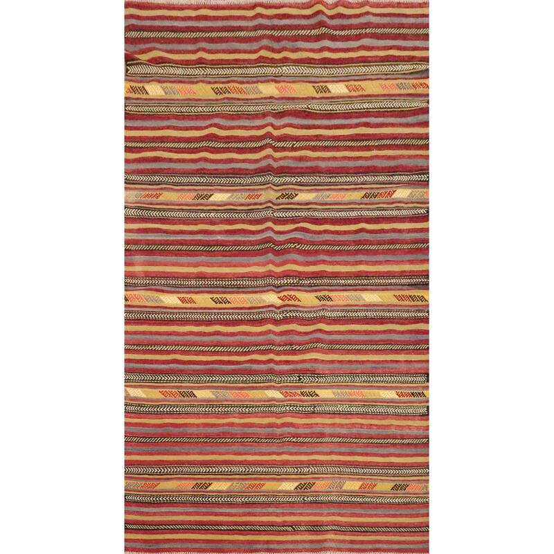 Hand Woven Oriental 100% Wool Carpet Southwestern Tribal Oranges & Rust Kilim Area Rug - 8' 9'' X 5' 3''