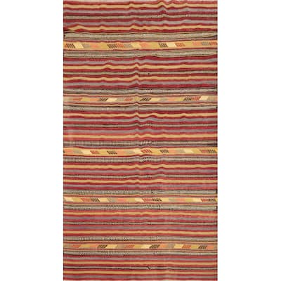 Hand Woven Oriental 100% Wool Carpet Southwestern Tribal Oranges & Rust Kilim Area Rug - 8' 9'' X 5' 3''