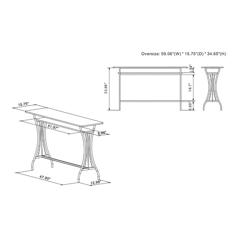 DH BASIC Industrial 60-inch Metal 1-Shelf Counter Height Table by Denhour