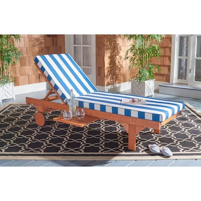 SAFAVIEH Outdoor Newport Solid Wood Chaise Lounge Chair with Side Table & Cushion - 27.6" W x 78.7" D x 14.2" H