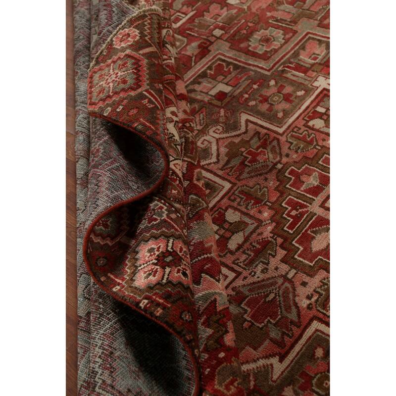 Red Geometric Heriz Persian Vintage Rug Handmade Oriental Wool Carpet - 9'10"x 13'3"