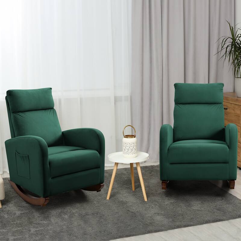AVAWING Mid Century Nursery Rocking Chair Upholstered Velvet High Back Armchair Set of 2