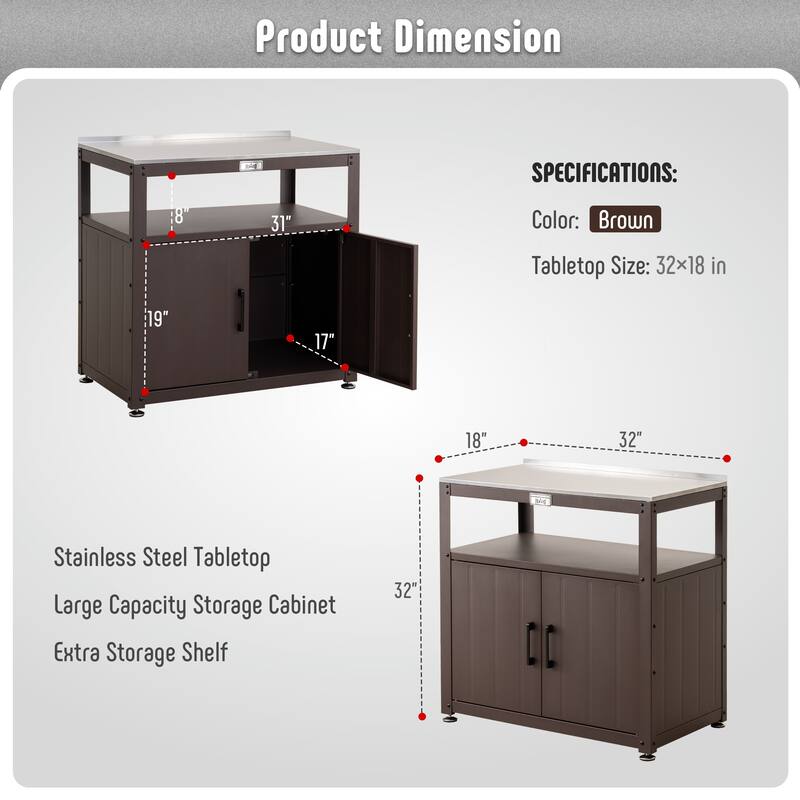 Feasto Stainless Steel Garden Potting Bench with Storage Cabinet